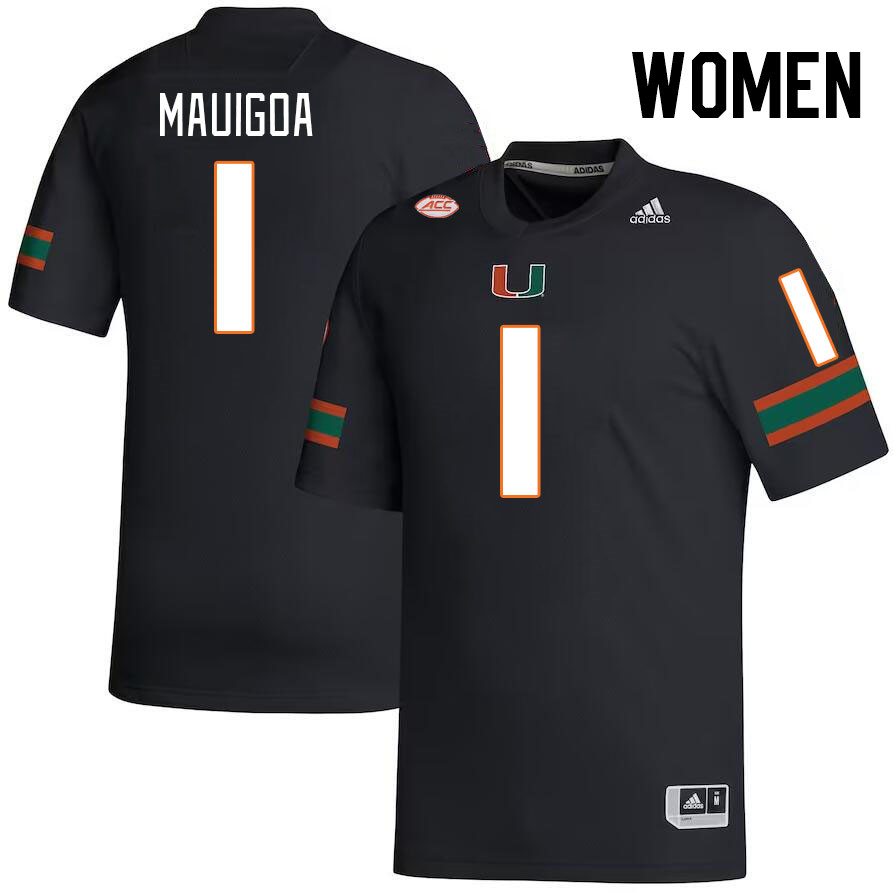 Women #1 Francisco Mauigoa Miami Hurricanes College Football Jerseys Stitched-Black